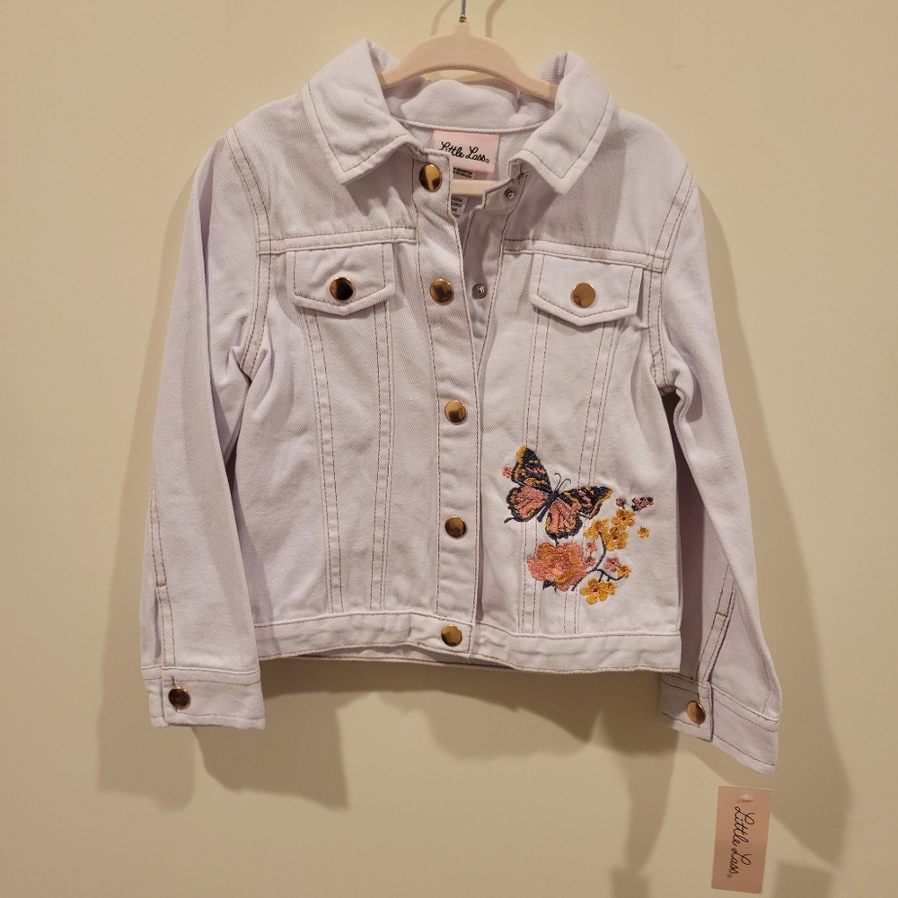 Little Lass Jean Jacket White Butterfly NWT Size 4T